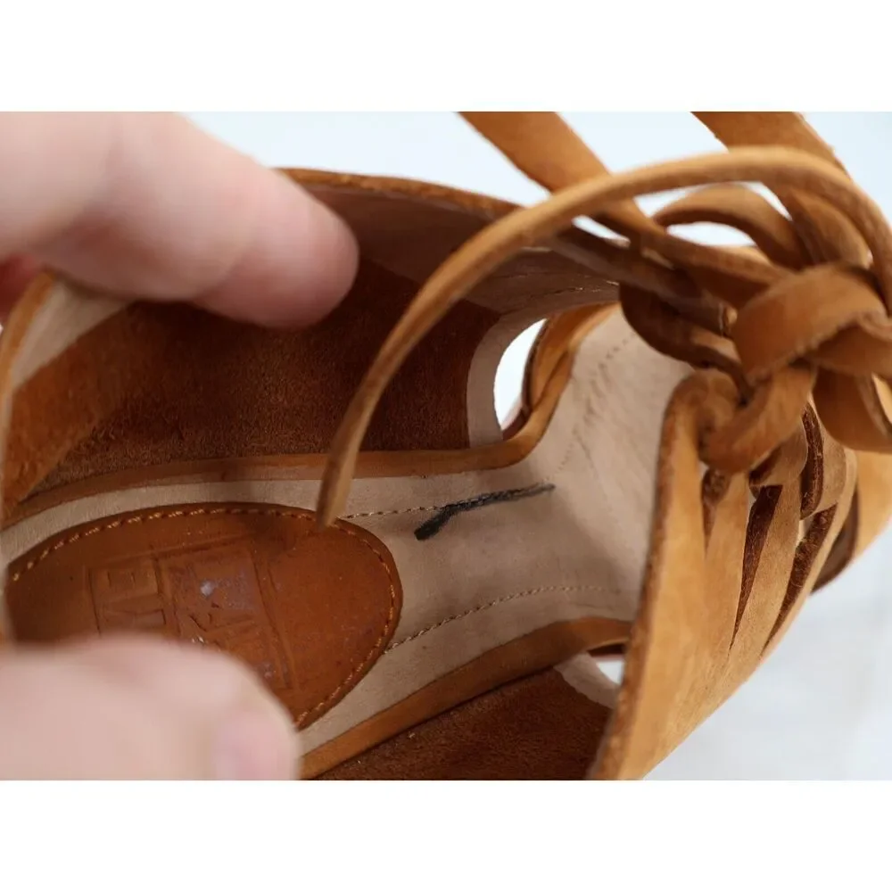 FRYE Sofia Tie On Sandals Women's Size 8 M Brown Leather Gladiator Heel Shoes